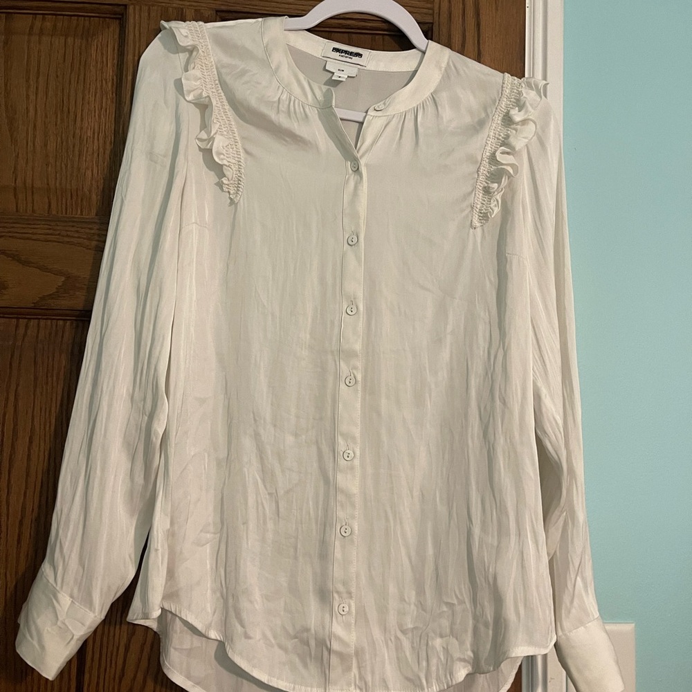 Express White Ruffle Blouse